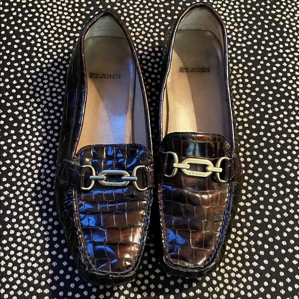 St. John women’s Dark Brown Croc-Embossed Loafers